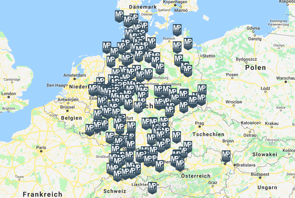 Europakarte mit Anzeige von MÖBELPILOT-Anwendern
